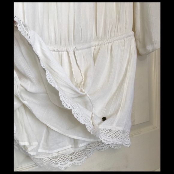 Ivory Drawstring Drop Waist Off-The-Shoulder Dress - Picture 5 of 8